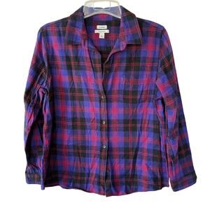 L.L. Bean red blue plaid relaxed fit plaid flannel shirt size L